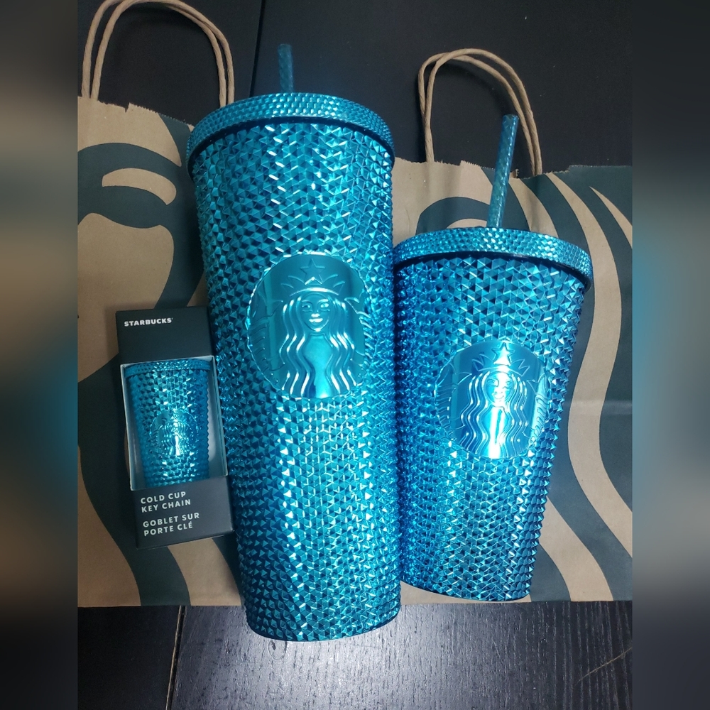 Starbucks Blue Chrome Studded trio